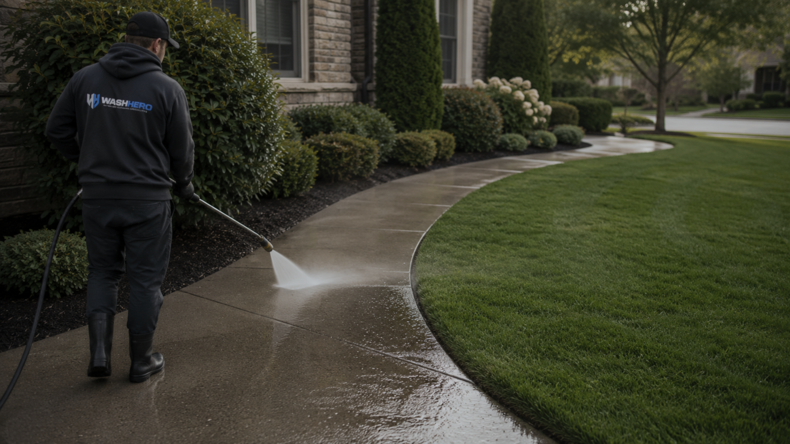 Concrete path cleaning and pressure washing